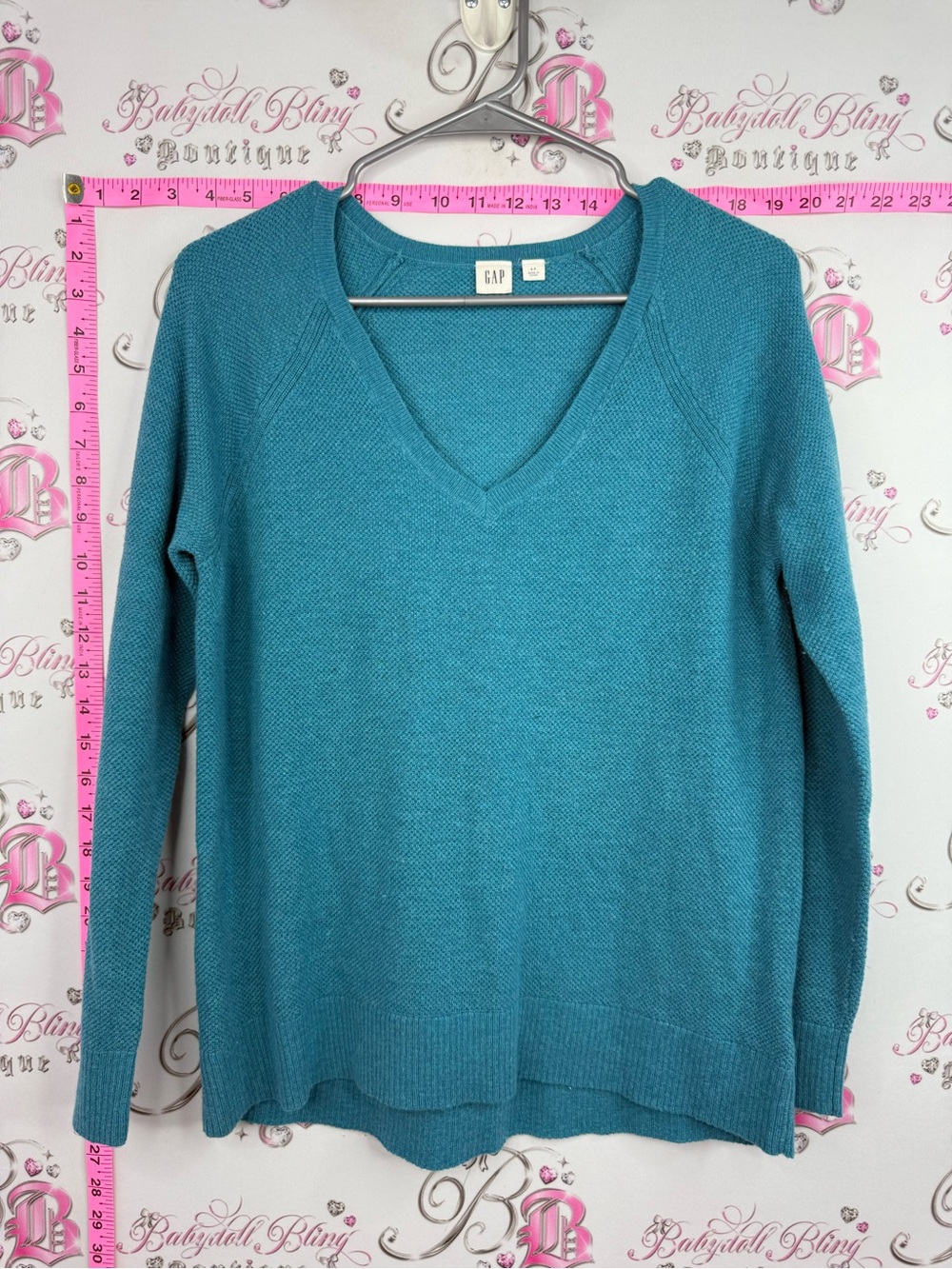 GAP Teal V-Neck Knit Sweater